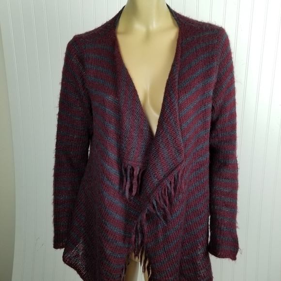 Wooden Ships Wool Mohair Open Cardigan Fringe Stripes S/M Loose Knit Lightweight - Picture 4 of 8